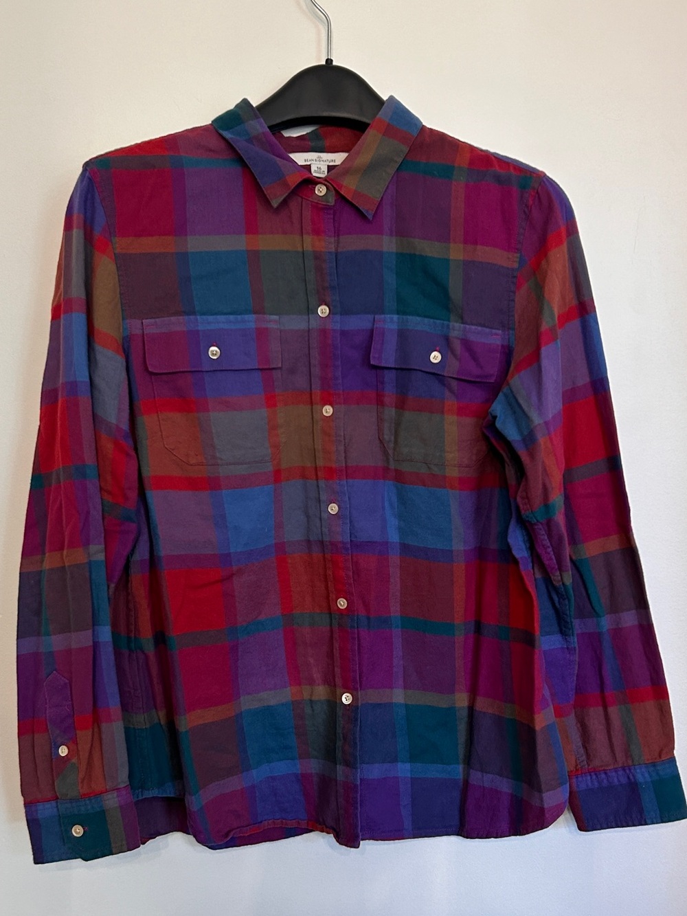 L.L. BEAN SIGNATURE 100% COTTON PLAID BUTTON UP